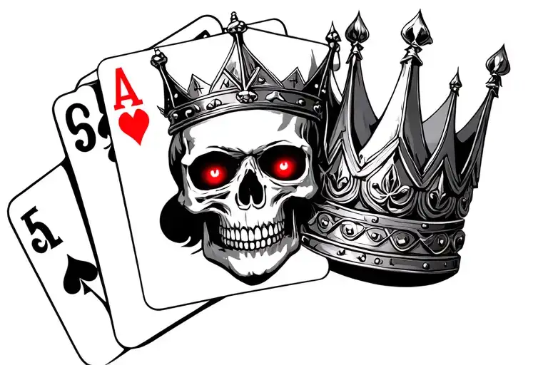 Skull With A Kings Crown And Ace Of Spades Playing Card With Red Glowing Eyes