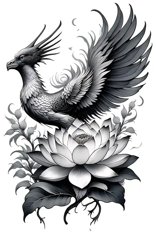Phoenix And Lotus Flower