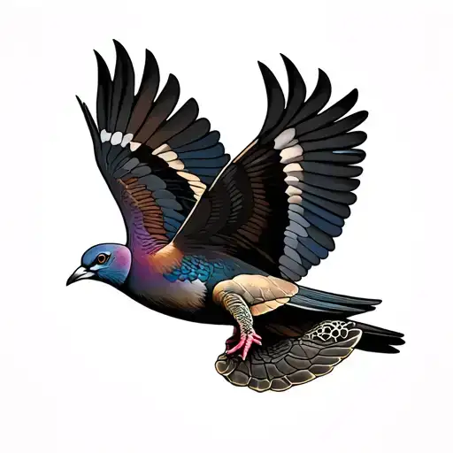 European Turtle Dove Flying Fine Line Art