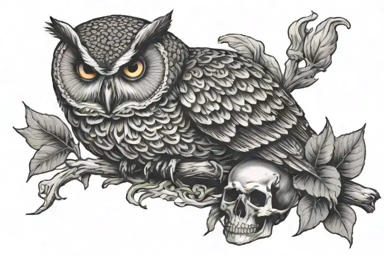 Owl Perched On Skull