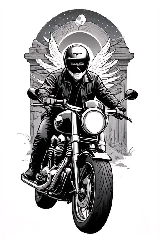 Rocky Road With Gates Of Heaven With Man On Motorcycle