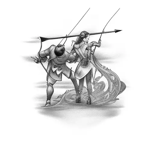 Couple Tattoo With Romantic Bow And Arrow