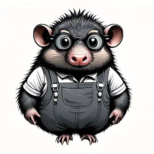 Cartoon Mole Animal With Glasses And Either Suspenders Or Overalls