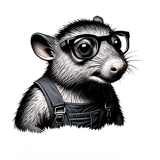 Realistic Mole Animal With Glasses And Either Suspenders Or Overalls