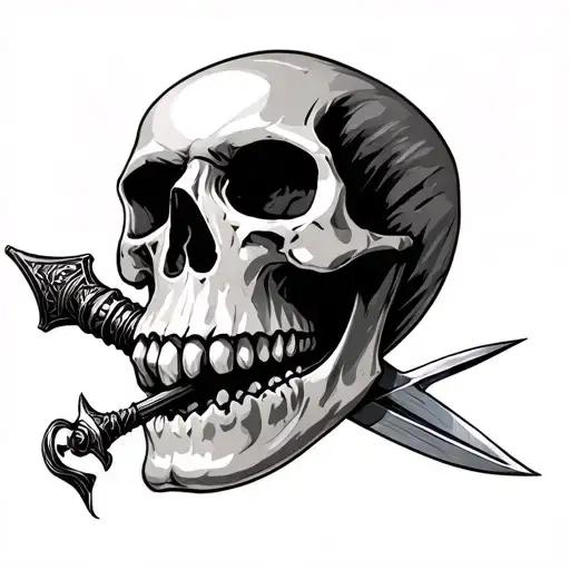 Skull With Dagger Piercing Through Head And Mouth