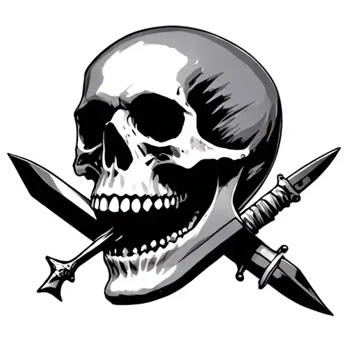 Skull With Dagger Piercing Through Head And Mouth