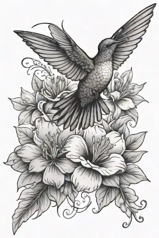 Flowers And Hummingbird Hovering