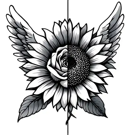 Half Rose Half Sunflower With Angel Wings