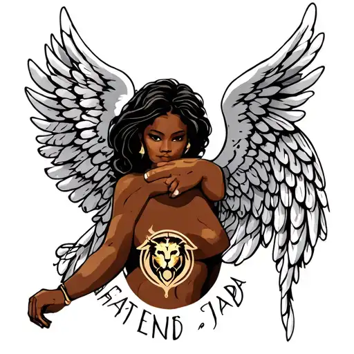 African American Angelic Angel With A Strenght Sign And Leo Symbol Name Is Jada