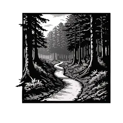 Road Winding Through A Forest In Square Trees Background Looking