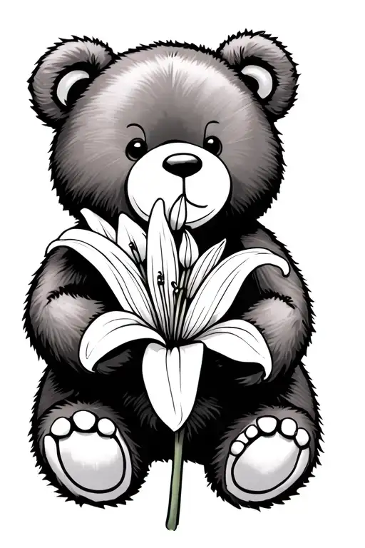 Teddy Bear Holding A Lilly Flower