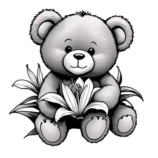 Teddy Bear Holding A Lily Flower