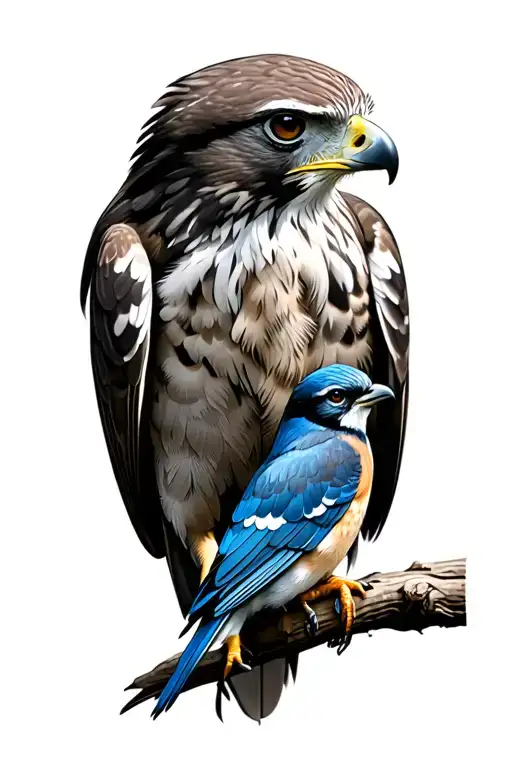 Red Tailed Hawk And Bluebird Realism