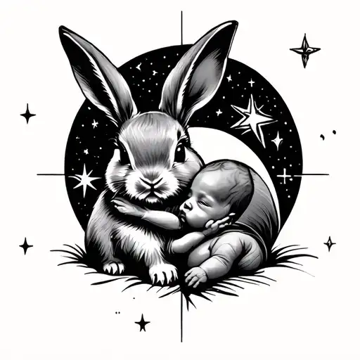 Baby Bunny And Human Baby In Star System