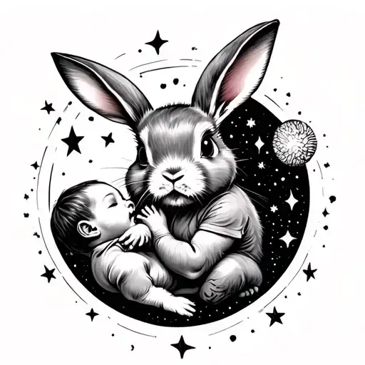 Baby Bunny And Human Baby In Star System