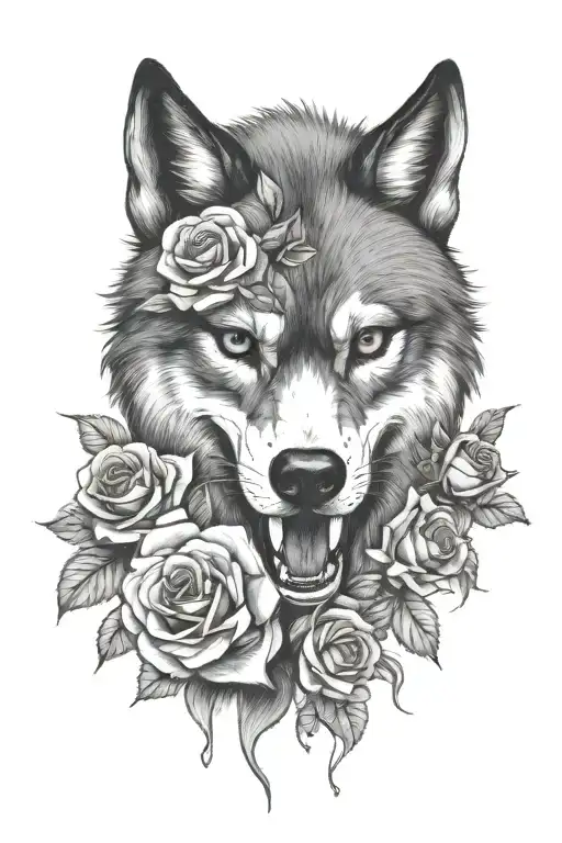 Wolf Skull With Roses And Blood