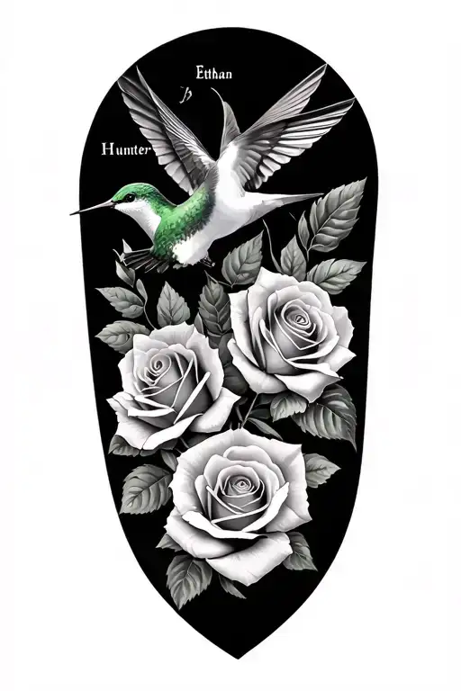 Remembrance Sleeve Of Loved Ones Named Ethan And Hunter With Roses And One Hummingbird