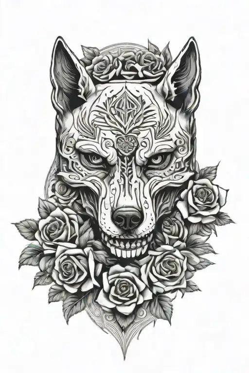 Wolves Skull With Roses