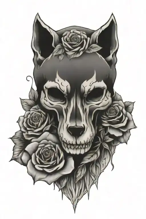 Wolves Skull With Roses