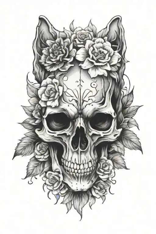 Wolves Skull And Flowers