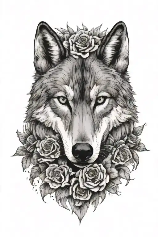 Wolves Head And Flowers
