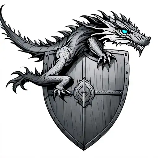 Tattoo Of A Blue -Eyed Dragon On A Vikings Shield