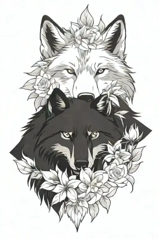 Wolves Head And Flowers