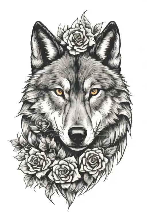 Wolves Head And Flowers