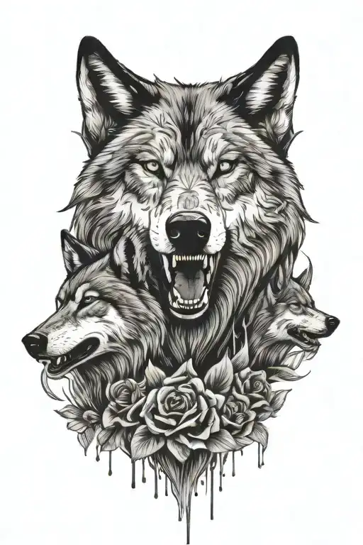 Wolves Head And Flowers That Are Bleeding