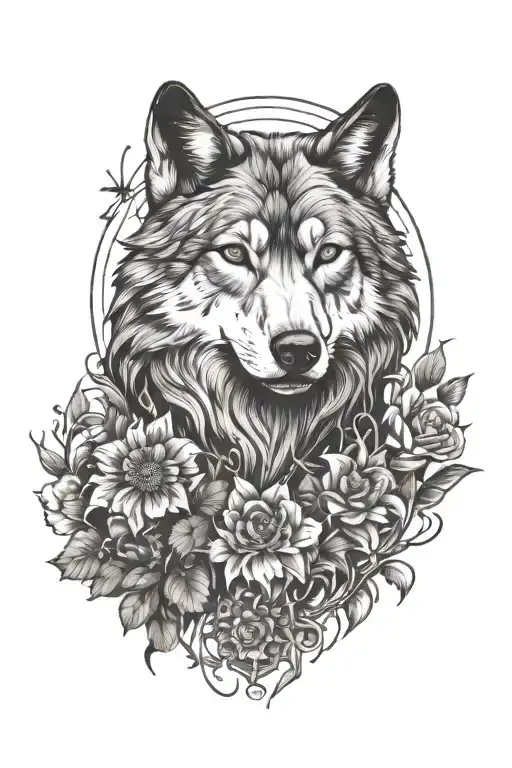 Wolf Stalking And Flowers