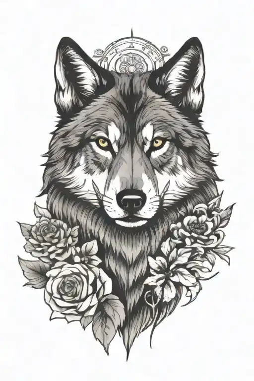 Predatory Wolf And Flowers