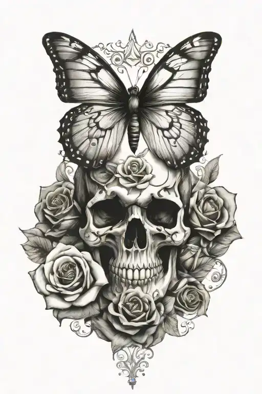 Butterfly Skulls And Roses