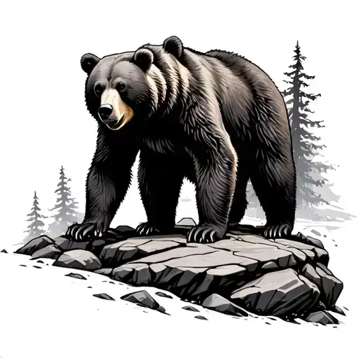 Bear Standing In Rocks Surrounded