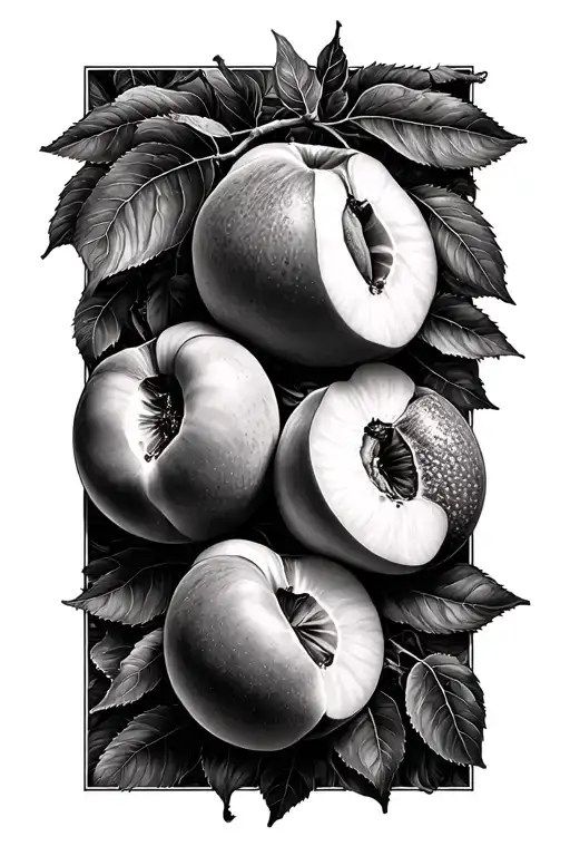 Peach Fruit In Half Matching Tattoo Line