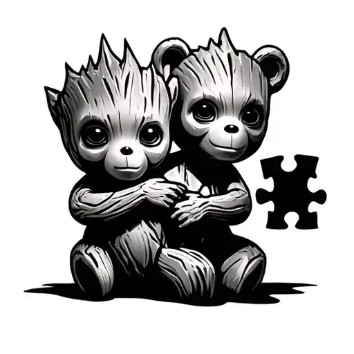 Baby Groot Holding A Puzzle Piece Teddy Bear