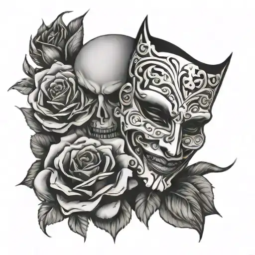 Laugh Now Cry Later Mask With Rose Going Through Mask