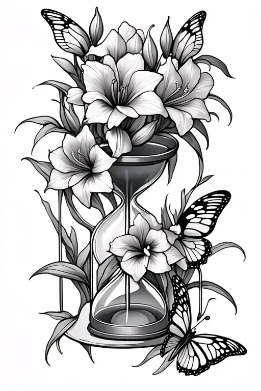 Gladiolus Flower And Hourglass Combined With Butterflies