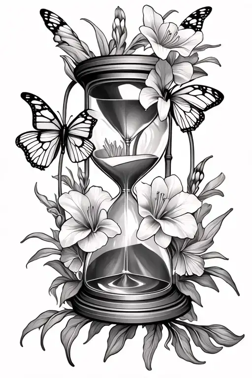 Gladiolus Flower And Hourglass Combined With Butterflies
