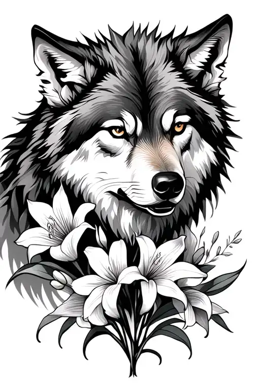 Wolf With Gladiolus Flowers