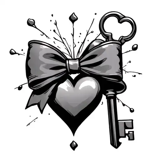 Fine Line Key And Heart With A Bow