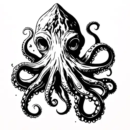 Traditional Black And White Octopus Eating A Mountain