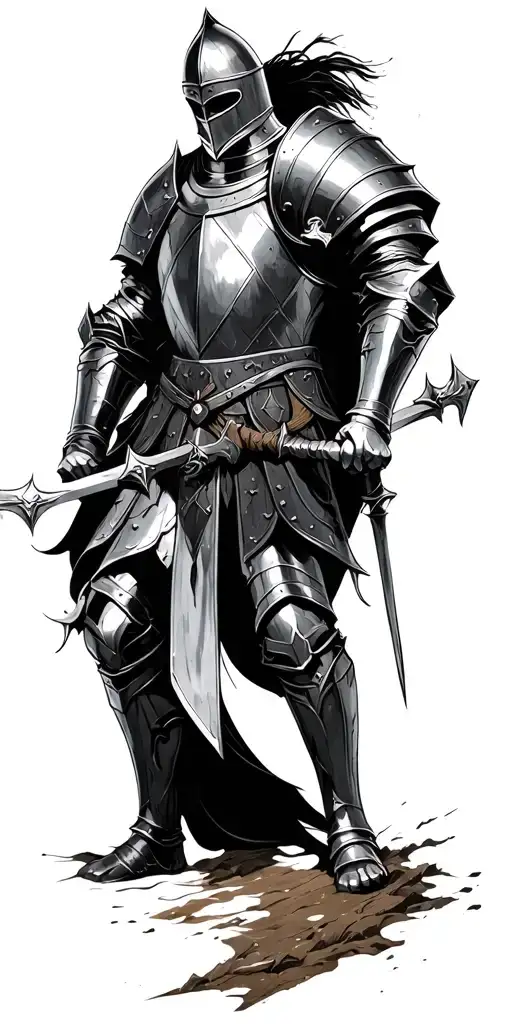 Medieval Knight In Battle Very Detailed Illustration