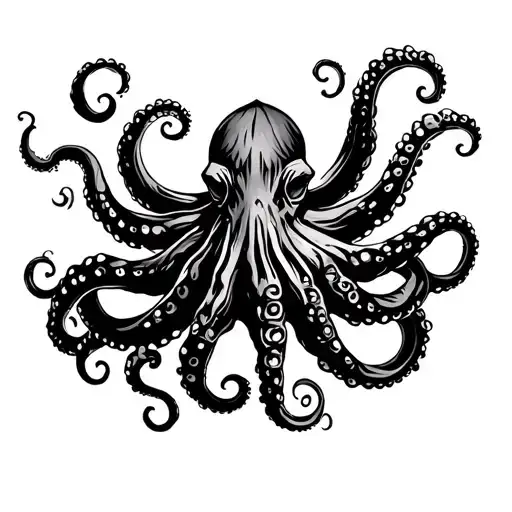 Traditional Black And White Octopus Using His Tentacles To Overcome A Mountain