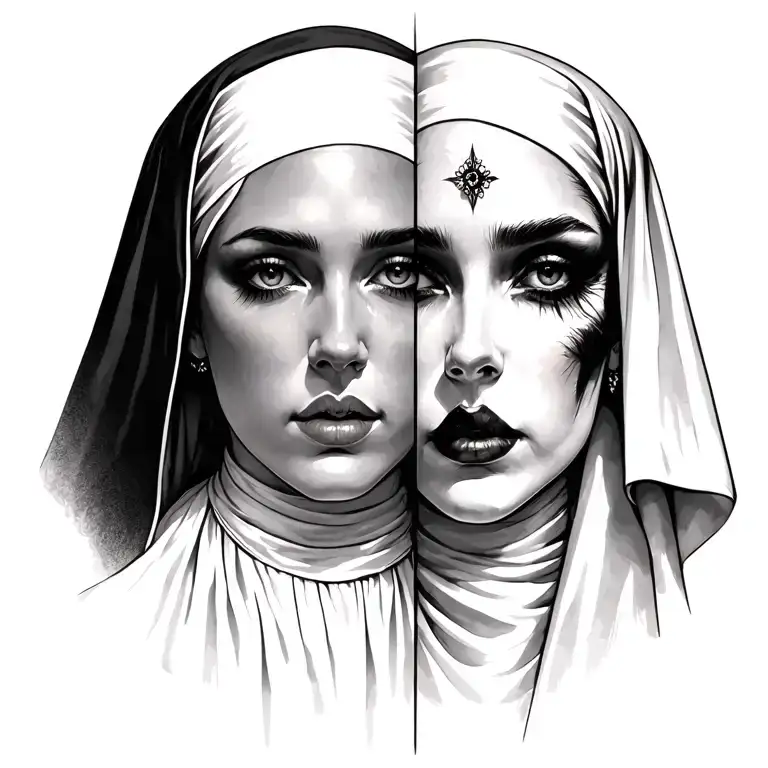 Beautiful Nun Face And Lusty Sinful Face Together
