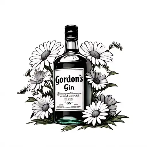 Bottle Of Gordons Gin With Daisy Growing Out Of It