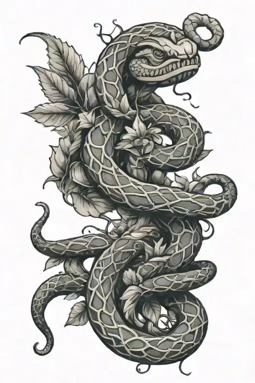 Staff Of Asclepius And Snake And Leaves