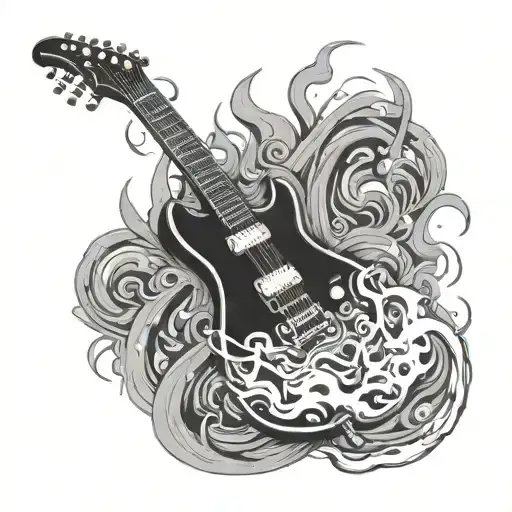 Electric Guitar In Flames And Smoke