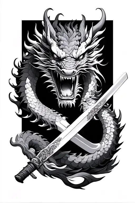 Japanese Dragon With Katana Sword