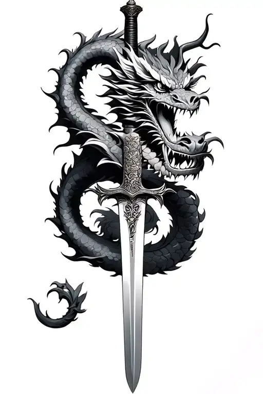 Dragon Wrapped Around A Katana Sword