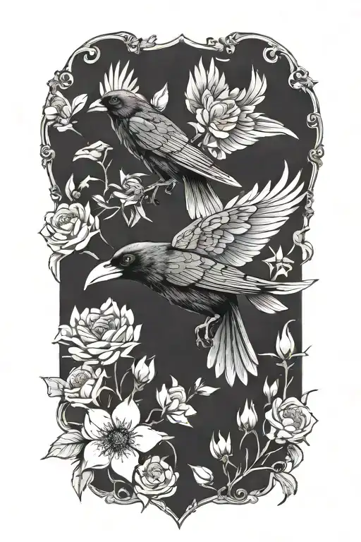 Intricate Ravens Amongst Flowers